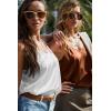 Ekouaer Satin Tank Tops for Women Silk Camisole Tops 2 Pack V Neck Spaghetti Strap Blouse Soft Dressy Camisole(Camel/White)