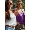 Ekouaer Satin Tank Tops for Women Silk Camisole Tops 2 Pack V Neck Spaghetti Strap Blouse Soft Dressy Camisole(White/Purple)
