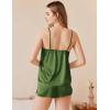 Ekouaer Silk Pajamas Set for Women Satin Camisole Sleepwear Lingerie V-Neck Cami Top and Shorts Pjs(Army Green)