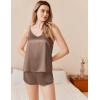 Ekouaer Silk Pajamas Set for Women Satin Camisole Sleepwear Lingerie V-Neck Cami Top and Shorts Pjs(Brown)
