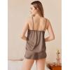 Ekouaer Silk Pajamas Set for Women Satin Camisole Sleepwear Lingerie V-Neck Cami Top and Shorts Pjs(Brown)