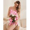 Ekouaer Silk Pajamas Set for Women Satin Camisole Sleepwear Lingerie V-Neck Cami Top and Shorts Pjs(Leopard Heart)