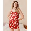 Ekouaer Silk Pajamas Set for Women Satin Camisole Sleepwear Lingerie V-Neck Cami Top and Shorts Pjs(Red Santa Bell)