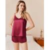 Ekouaer Silk Pajamas Set for Women Satin Camisole Sleepwear Lingerie V-Neck Cami Top and Shorts Pjs(Wine Red)
