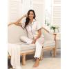 Ekouaer Silk Pajamas for Women Satin Short Sleeve Pajamas Set with Ruffle 2 Pieces Button Down Tops and Pants(Beige)