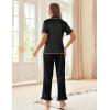 Ekouaer Silk Pajamas for Women Satin Short Sleeve Pajamas Set with Ruffle 2 Pieces Button Down Tops and Pants(Black)