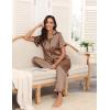 Ekouaer Silk Pajamas for Women Satin Short Sleeve Pajamas Set with Ruffle 2 Pieces Button Down Tops and Pants(Brown)