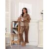 Ekouaer Silk Pajamas for Women Satin Short Sleeve Pajamas Set with Ruffle 2 Pieces Button Down Tops and Pants(Brown)