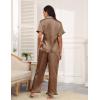 Ekouaer Silk Pajamas for Women Satin Short Sleeve Pajamas Set with Ruffle 2 Pieces Button Down Tops and Pants(Brown)