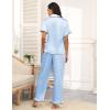 Ekouaer Silk Pajamas for Women Satin Short Sleeve Pajamas Set with Ruffle 2 Pieces Button Down Tops and Pants(Clear Blue)