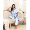 Ekouaer Silk Pajamas for Women Satin Short Sleeve Pajamas Set with Ruffle 2 Pieces Button Down Tops and Pants(Clear Blue)