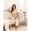 Ekouaer Silk Pajamas for Women Satin Short Sleeve Pajamas Set with Ruffle 2 Pieces Button Down Tops and Pants(Khaki)