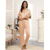 Ekouaer Silk Pajamas for Women Satin Short Sleeve Pajamas Set with Ruffle 2 Pieces Button Down Tops and Pants(Khaki)