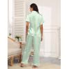 Ekouaer Silk Pajamas for Women Satin Short Sleeve Pajamas Set with Ruffle 2 Pieces Button Down Tops and Pants(Light Green)