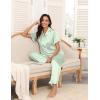 Ekouaer Silk Pajamas for Women Satin Short Sleeve Pajamas Set with Ruffle 2 Pieces Button Down Tops and Pants(Light Green)