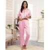 Ekouaer Silk Pajamas for Women Satin Short Sleeve Pajamas Set with Ruffle 2 Pieces Button Down Tops and Pants(Pink)