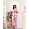 Ekouaer Silk Pajamas for Women Satin Short Sleeve Pajamas Set with Ruffle 2 Pieces Button Down Tops and Pants(Pink)