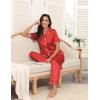 Ekouaer Silk Pajamas for Women Satin Short Sleeve Pajamas Set with Ruffle 2 Pieces Button Down Tops and Pants(Red)