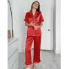 Ekouaer Silk Pajamas for Women Satin Short Sleeve Pajamas Set with Ruffle 2 Pieces Button Down Tops and Pants(Red)