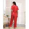 Ekouaer Silk Pajamas for Women Satin Short Sleeve Pajamas Set with Ruffle 2 Pieces Button Down Tops and Pants(Red)