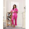Ekouaer Silk Pajamas for Women Satin Short Sleeve Pajamas Set with Ruffle 2 Pieces Button Down Tops and Pants(Rose Red)