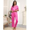 Ekouaer Silk Pajamas for Women Satin Short Sleeve Pajamas Set with Ruffle 2 Pieces Button Down Tops and Pants(Rose Red)