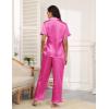 Ekouaer Silk Pajamas for Women Satin Short Sleeve Pajamas Set with Ruffle 2 Pieces Button Down Tops and Pants(Rose Red)