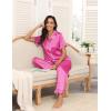 Ekouaer Silk Pajamas for Women Satin Short Sleeve Pajamas Set with Ruffle 2 Pieces Button Down Tops and Pants(Rose Red)