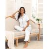 Ekouaer Silk Pajamas for Women Satin Short Sleeve Pajamas Set with Ruffle 2 Pieces Button Down Tops and Pants(White)
