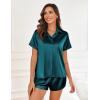 Ekouaer Silk Pajamas for Women Short Sleeve Satin Pajama Set 2 Piece Button Down Loungewear S-XXL(Dark Green)