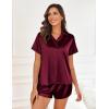 Ekouaer Silk Pajamas for Women Short Sleeve Satin Pajama Set 2 Piece Button Down Loungewear S-XXL(Wine Red)