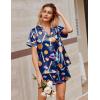 Ekouaer Silk Satin Pajamas 2 Piece Pajamas for Women Set Button Down PJ Short Sleeve and Shorts Pjs Lounge Sets(Bat Dark Blue)