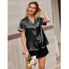 Ekouaer Silk Satin Pajamas 2 Piece Pajamas for Women Set Button Down PJ Short Sleeve and Shorts Pjs Lounge Sets(Black)