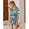 Ekouaer Silk Satin Pajamas 2 Piece Pajamas for Women Set Button Down PJ Short Sleeve and Shorts Pjs Lounge Sets(Blue-santa Claus on Vacation)