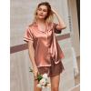 Ekouaer Silk Satin Pajamas 2 Piece Pajamas for Women Set Button Down PJ Short Sleeve and Shorts Pjs Lounge Sets(Caramel)