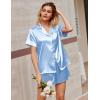 Ekouaer Silk Satin Pajamas 2 Piece Pajamas for Women Set Button Down PJ Short Sleeve and Shorts Pjs Lounge Sets(Clear Blue)