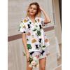 Ekouaer Silk Satin Pajamas 2 Piece Pajamas for Women Set Button Down PJ Short Sleeve and Shorts Pjs Lounge Sets(Cute Pattern)