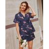 Ekouaer Silk Satin Pajamas 2 Piece Pajamas for Women Set Button Down PJ Short Sleeve and Shorts Pjs Lounge Sets(Deep Blue Cocktail Glass)
