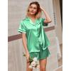 Ekouaer Silk Satin Pajamas 2 Piece Pajamas for Women Set Button Down PJ Short Sleeve and Shorts Pjs Lounge Sets(Green)