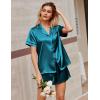 Ekouaer Silk Satin Pajamas 2 Piece Pajamas for Women Set Button Down PJ Short Sleeve and Shorts Pjs Lounge Sets(Lake Blue)
