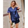 Ekouaer Silk Satin Pajamas 2 Piece Pajamas for Women Set Button Down PJ Short Sleeve and Shorts Pjs Lounge Sets(Navy Blue)