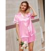 Ekouaer Silk Satin Pajamas 2 Piece Pajamas for Women Set Button Down PJ Short Sleeve and Shorts Pjs Lounge Sets(Pink)