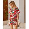 Ekouaer Silk Satin Pajamas 2 Piece Pajamas for Women Set Button Down PJ Short Sleeve and Shorts Pjs Lounge Sets(Red-santa Claus on Vacation)