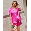 Ekouaer Silk Satin Pajamas 2 Piece Pajamas for Women Set Button Down PJ Short Sleeve and Shorts Pjs Lounge Sets(Rose Red)