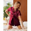 Ekouaer Silk Satin Pajamas 2 Piece Pajamas for Women Set Button Down PJ Short Sleeve and Shorts Pjs Lounge Sets(Wine Red)