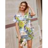 Ekouaer Silk Satin Pajamas 2 Piece Pajamas for Women Set Button Down PJ Short Sleeve and Shorts Pjs Lounge Sets(Yellow Chrysanthemum)