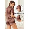 Ekouaer Silk Satin Pajamas Set Short Sleeve Pj Sets Black & White Contrast Piping Pjs Button Down Lounge Sets 2 Piece(Brown)