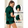 Ekouaer Silk Satin Pajamas Set Short Sleeve Pj Sets Black & White Contrast Piping Pjs Button Down Lounge Sets 2 Piece(Dark Green)