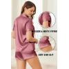 Ekouaer Silk Satin Pajamas Set Short Sleeve Pj Sets Black & White Contrast Piping Pjs Button Down Lounge Sets 2 Piece(Dark Pink)
