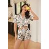 Ekouaer Silk Satin Pajamas Set Short Sleeve Pj Sets Black & White Contrast Piping Pjs Button Down Lounge Sets 2 Piece(Hand-drawn Cat)